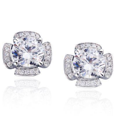 2.5 Ct. Gorgeous Natural Round Cut Diamond Ladies Earring White Gold Studs Halo