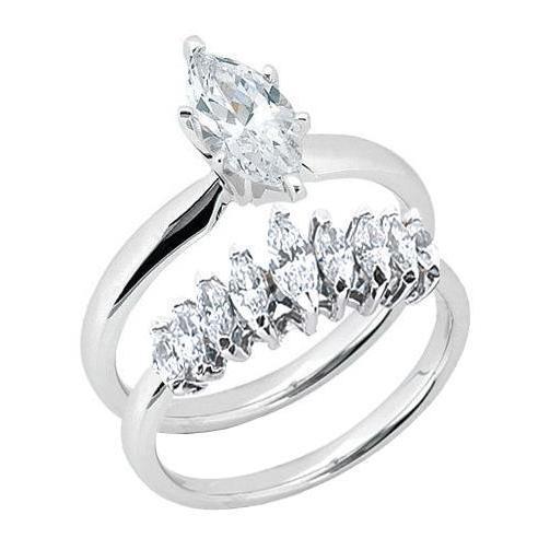 2.50 Carat Natural Diamond Solitaire Ring Marquise Cut With Band Set