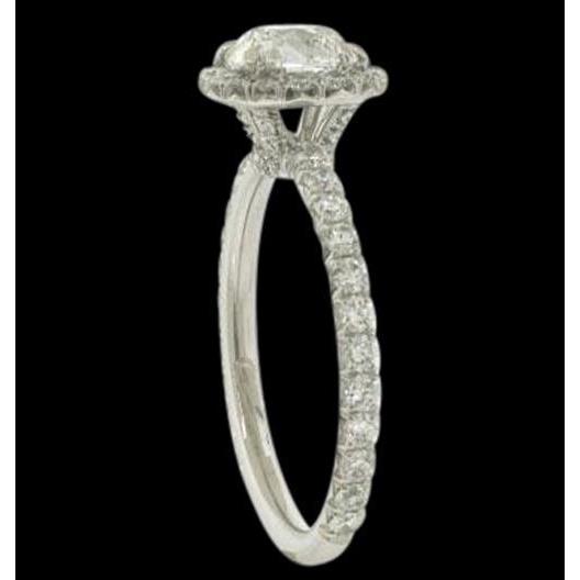  Antique Style Halo Cushion Real Diamond Ring White Gold 14K