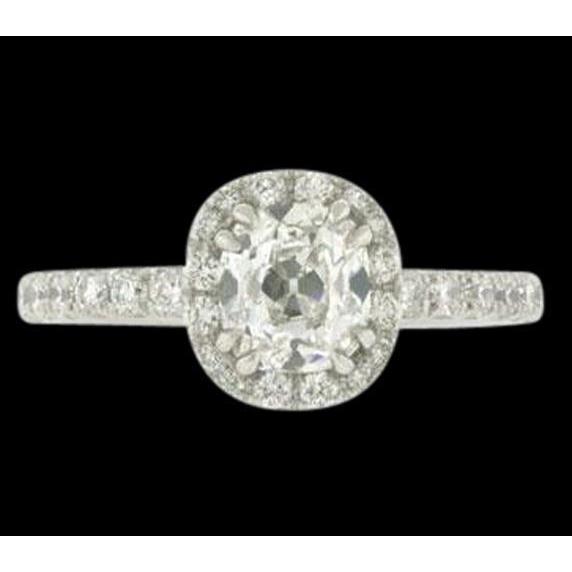 2.50 Carats Antique Style Halo Cushion Real Diamond Ring White Gold 14K