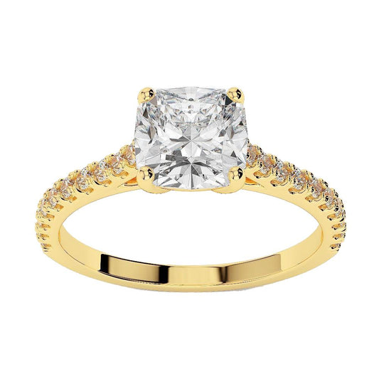 2.50 Carats Cushion Genuine Diamond Women Engagement Ring Yellow Gold 14K