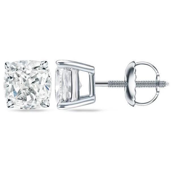 2.50 Carats Genuine Cushion Cut Diamonds Ladies Studs Earring White Gold 14K