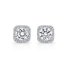 2.50 Carats Halo Natural Diamond Ladies Stud Earrings 14K White Gold