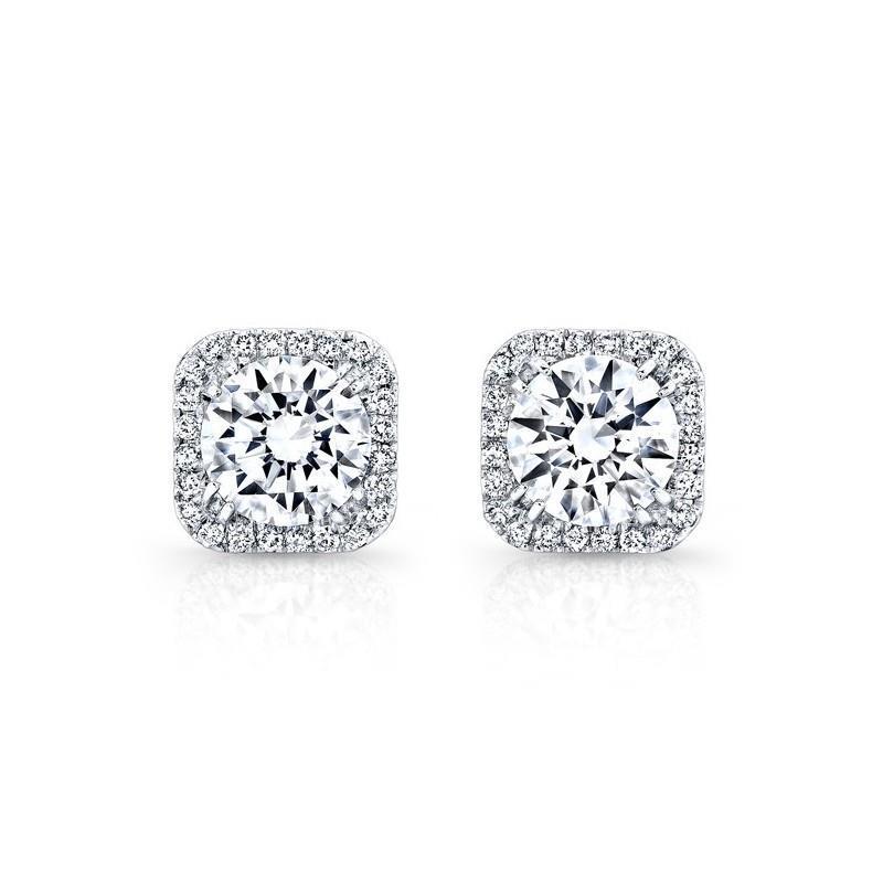 2.50 Carats Halo Natural Diamond Ladies Stud Earrings 14K White Gold
