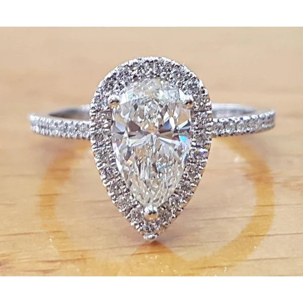 2.50 Carats Natural Diamond Pear Halo Engagement Ring White Gold 14K