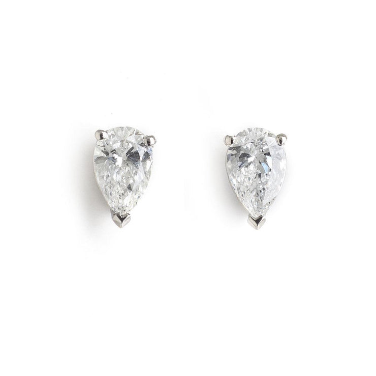 2.50 Carats Pear Cut Sparkling Real Diamonds Studs Earrings White Gold