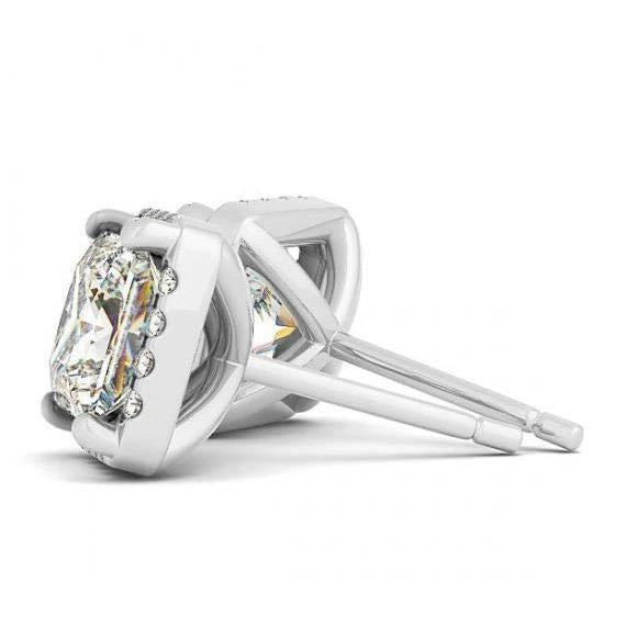 2.50 Carats Princess Center Real Diamond Studs Earrings Halo White Gold 14K2