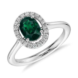 2.50 Carats Prong Set Green Emerald And Diamonds Wedding Ring White Gold