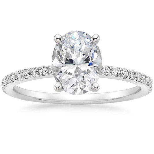 2.50 Carats Prong Set Oval And Round Diamond Ring Natural