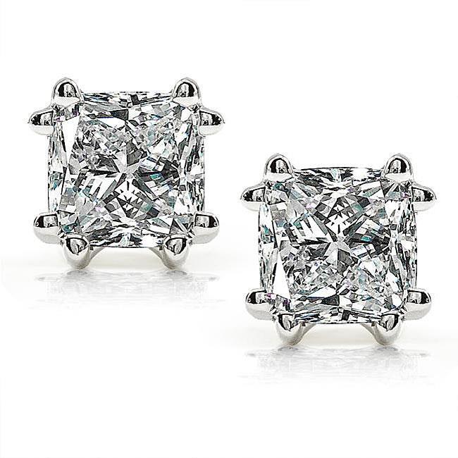 2.50 Carats Real Cushion Cut Diamond Stud Earring White Gold 14K Jewelry