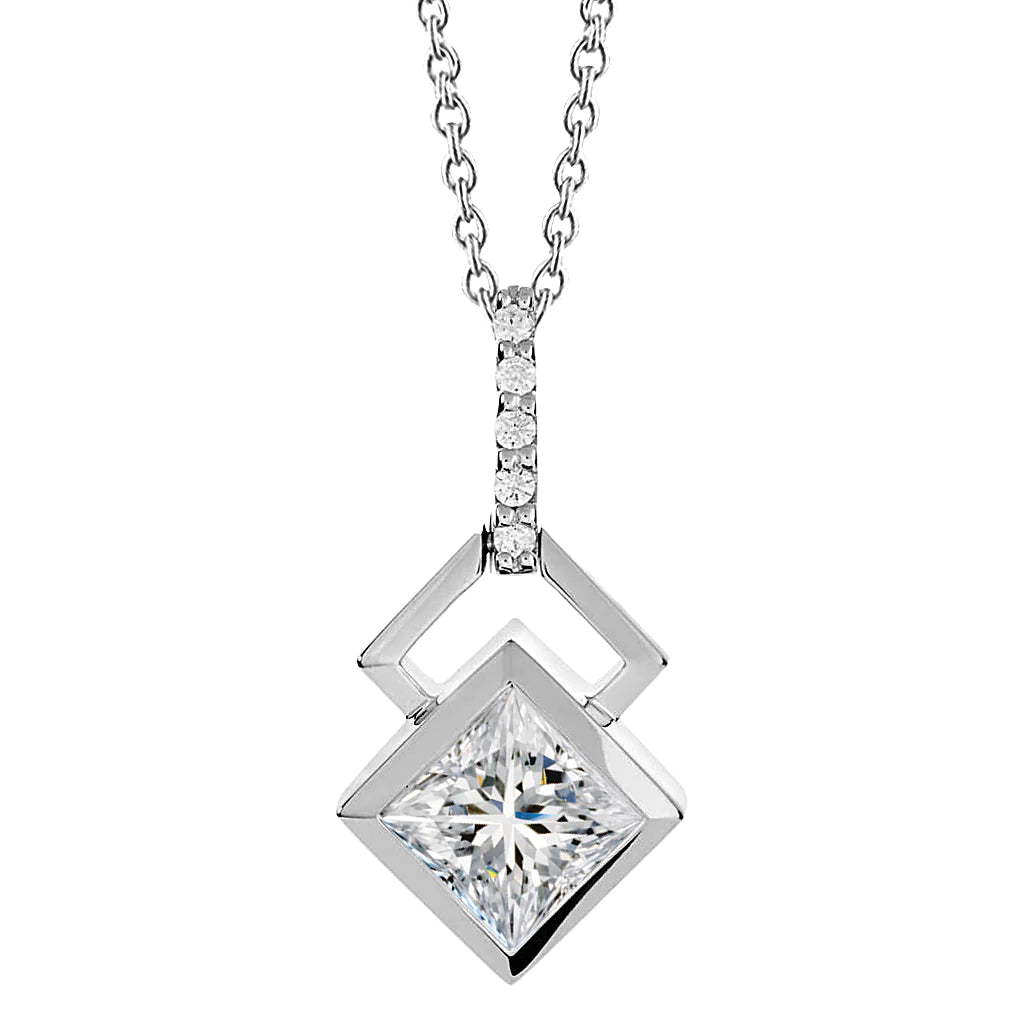 2.50 Carats Real Diamond Pendant Necklace 14K White Gold