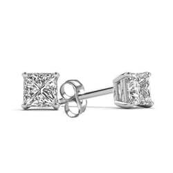 2.50 Carats Real Diamond Stud Earrings Princess Cut White Gold 14K