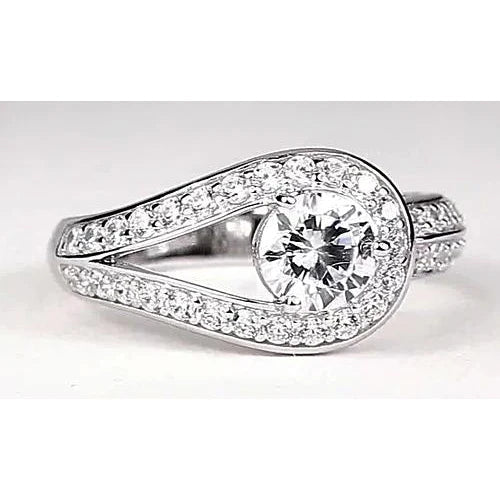 2.50 Carats Real Round Diamond Ring Unique Shank Style White Gold 14K
