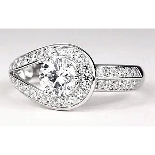 2.50 Carats Real Round Diamond Ring Unique Shank Style White Gold 14K