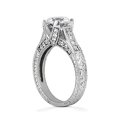2.50 Carats Round Diamond Engagement Ring Milgrain Vintage Style