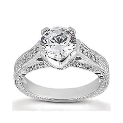 2.50 Carats Round Natural Diamond Engagement Ring Milgrain Vintage Style
