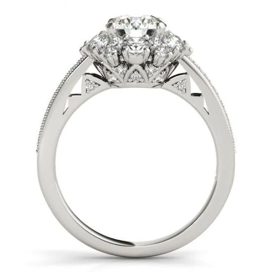 2.50 Carats Round Real Diamond Engagement Halo Ring Solid White Gold 14K
