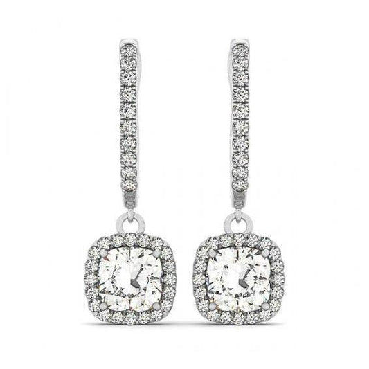 2.50 Carats Sparkling Cushion & Round Real Diamonds Dangle Earrings