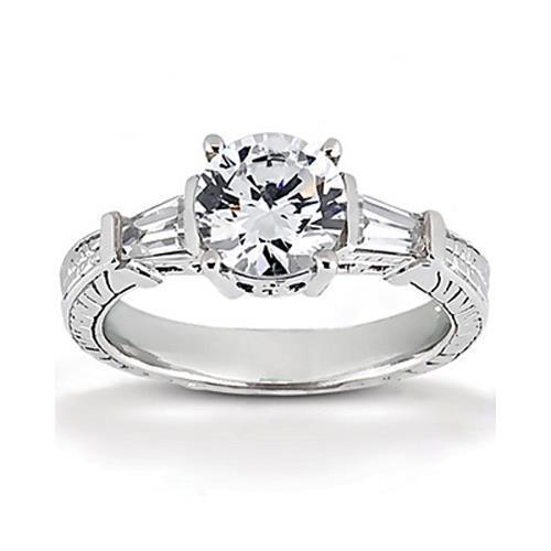 2.50 Carats Three Stone Natural Diamond Engagement Ring White Gold 14K