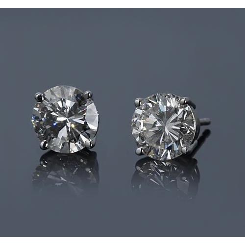 2.50 Carats White Gold 14K Prong Round Diamond Stud Earring F Vs1