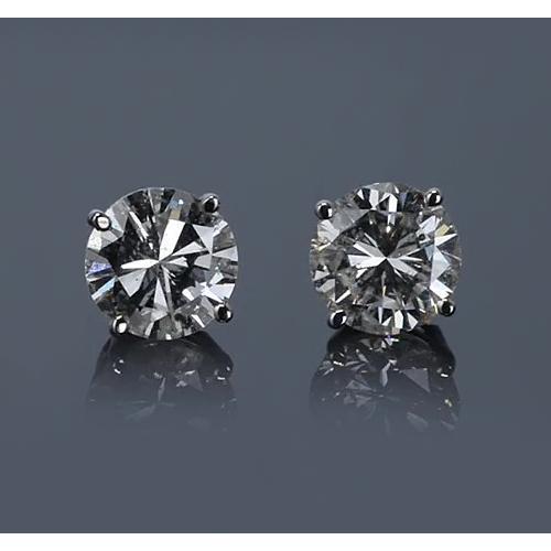 2.50 Carats White Gold 14K Prong Round Real Diamond Stud Earring F Vs1