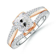 2.50 Carats Women's Ring Cushion Old Cut Real Diamond Split Shank Two Tone