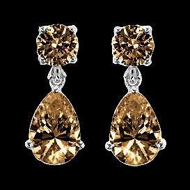 2.50 Ct Brown Pear & Round Real Diamonds Dangle Earrings