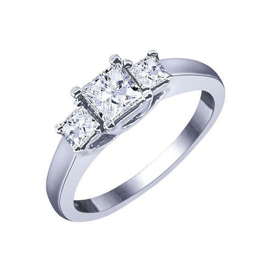 2.50 Ct Princess Cut 3 Stone Real Diamond Engagement Ring White Gold
