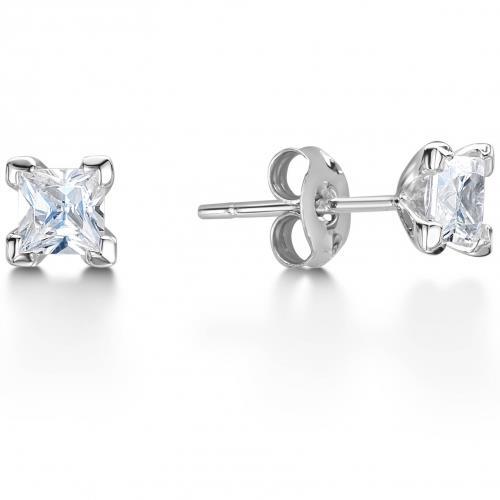 2.50 Ct Princess Cut Real Diamonds Women Studs Earrings 14K White Gold