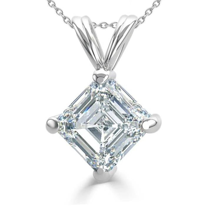2.50 Ct Solitaire Asscher Cut Genuine Diamond Pendant White Gold Fine Jewelry