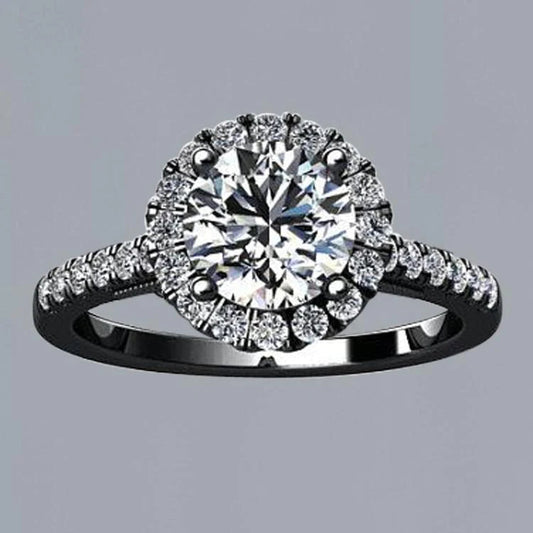 2.50 Ct. Round Halo Natural Diamond Solitaire With Accents Ring Black Gold 14K