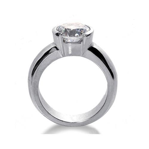 2.50 Ct. Solitaire Genuine Diamond Ring Half Bezel Setting White Gold