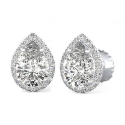 2.50 Pear & Round Halo Real Diamond Stud Earring White Gold 14K