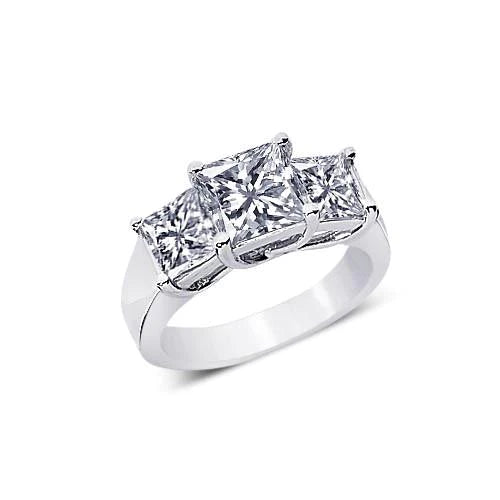 2.51 Carat 3 Stone Princess Real Diamonds Engagement Ring Women Jewelry