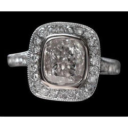 2.51 Carat Halo Cushion Real Diamond Wedding Ring White Gold 14K