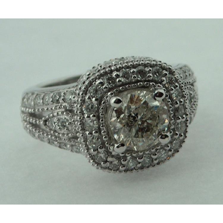2.51 Carat Round Genuine Diamond Ring Antique Look Gold Pave Halo Ring