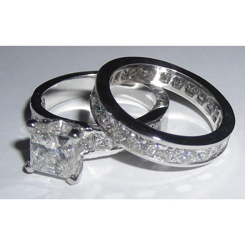2.51 Carats Princess Cut Pave Genuine Diamond Ring Set