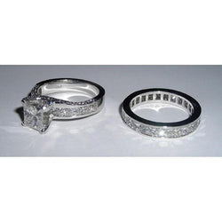 2.51 Carats Princess Cut Pave Genuine Diamond Engagement Ring Set
