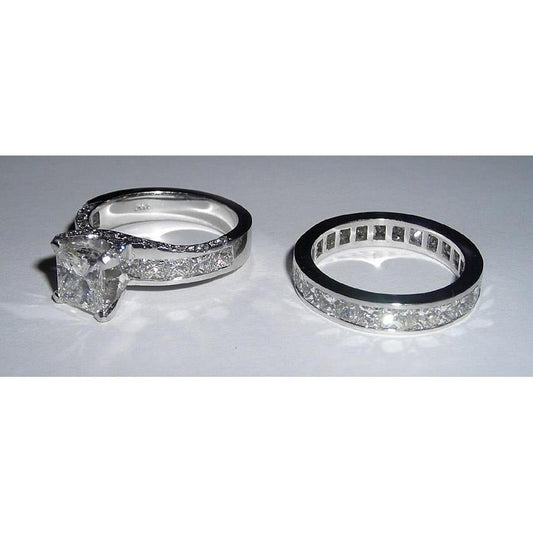 2.51 Carats Princess Cut Pave Genuine Diamond Engagement Ring Set