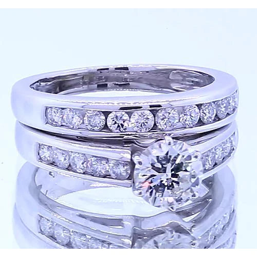2.51 Carats Round Real Diamond Engagement Ring Set White Gold 14K