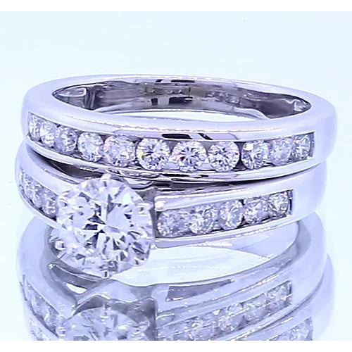 2.51 Carats Round Real Diamond Engagement Ring Set White Gold 14K