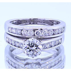 2.51 Carats Round Real Diamond Engagement Ring Set White Gold 14K