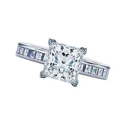 2.51 Ct. Princess Real Diamond Engagement Ring Solitaire With Accents