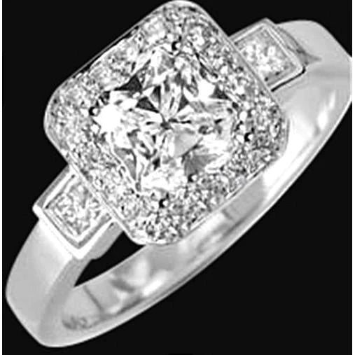 2.51 Ct. Real Diamond Ring Three Stone With Accents White Gold 14K