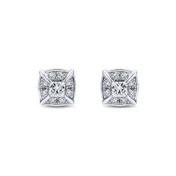 2.6 Ct Princess Cut Sparkling Real Diamonds Lady Stud Halo Earring