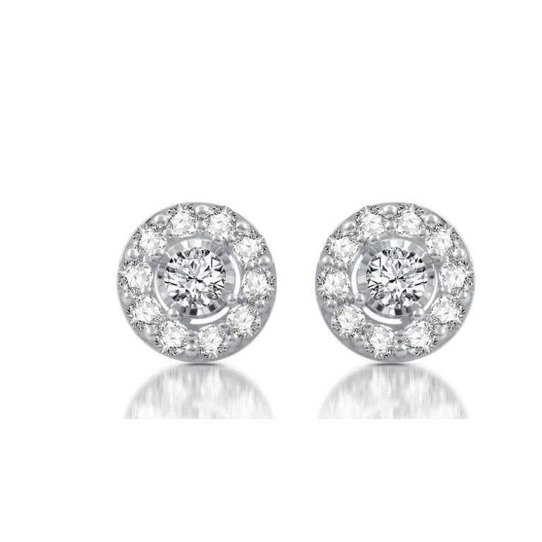 2.6 Ct Prong Set Round Cut Halo Genuine Diamond Stud Earring 14K White Gold