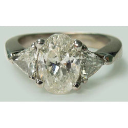 2.60 Carat Oval Center Real Diamond Three Stone Engagement Ring