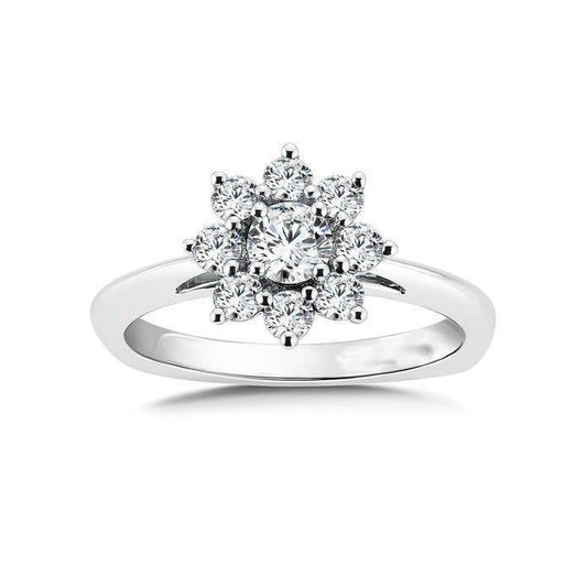 2.60 Carats Flower Natural Style Diamond Anniversary Halo Ring 14K White Gold
