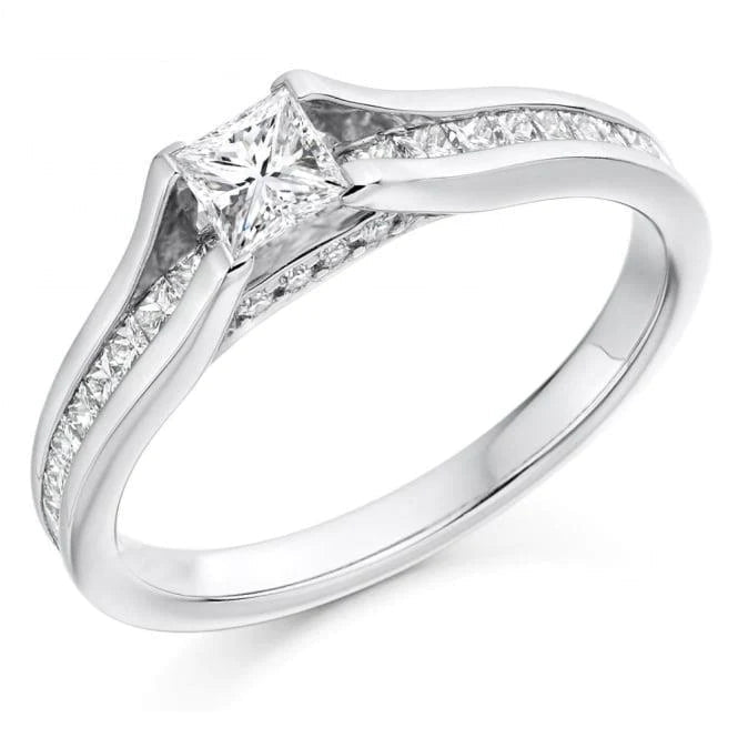 2.60 Carats Genuine Princess Diamond Wedding Ring With Accents White Gold