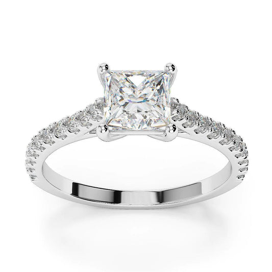 2.60 Carats Princess Cut Solitaire With Accent Natural Diamonds Wedding Ring